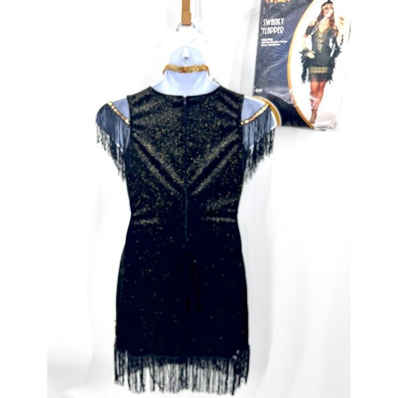 SPIRIT SWANKY FLAPPER GOLD BLACK DRESS & SEQUIN FEATHR HEADBND HALLOWEEN COSTUME - Picture 5 of 7